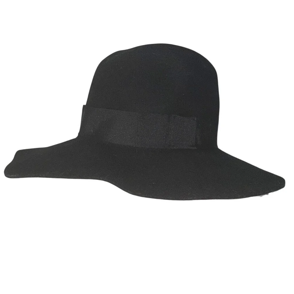 Brixton Black Wool Felt Wide Brim Fedora Hat Small 7 56cm Grosgrain Ribbon Band